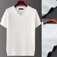 thumbnail image 2 of Mens Summer Short Sleeve V-neck T-shirts Casual Knit Striped Tops All-match Tops, 2 of 3