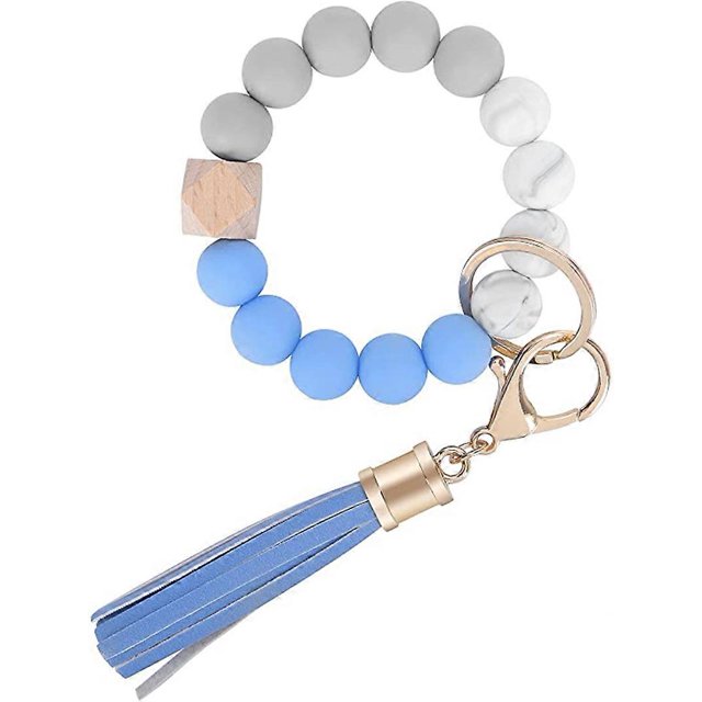 KAIYANG Pulsera llavero pulsera silicona cuentas llavero pulsera borla llavero azul
