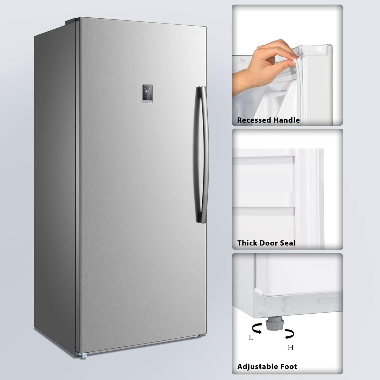 Smad Upright Freezer, Standup 21 Cu ft  Frost Free with Drawers Stainless Steel Standing Convertible Refrigerator for Garage Kitchen Use