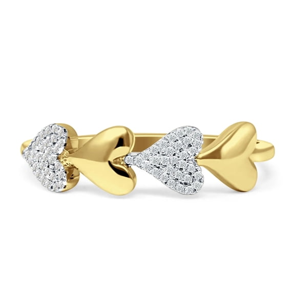 0.10 Ct Natural Heart Diamond Promise Ring 14K Yellow Gold Size 6.5