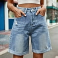 thumbnail image 5 of Womens Jean Shorts Knee Length Trendy Y2k High Waisted Wide Leg Casual Summer Shorts with Pockets Light Blue XXL, 5 of 8