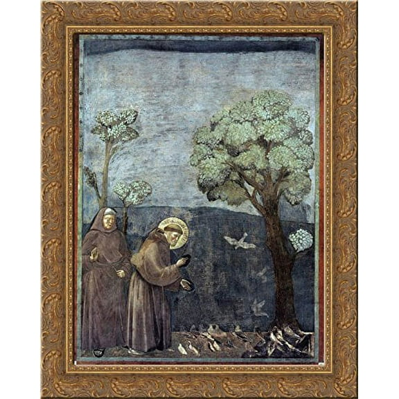 St. Francis Preaching to the Birds 24x20 Gold Ornate Wood Framed Canvas Art by Giotto