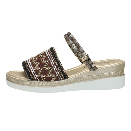 

Sandals for Women 2024 Ladies Summer Casual Colour Blocking Ethnic Style Cloth Thick Bottom Slope Heel Two Wear Big Size Sandals Slippers Sandals with Arch Support for Woman(Color:Brown Size:US 8.5)