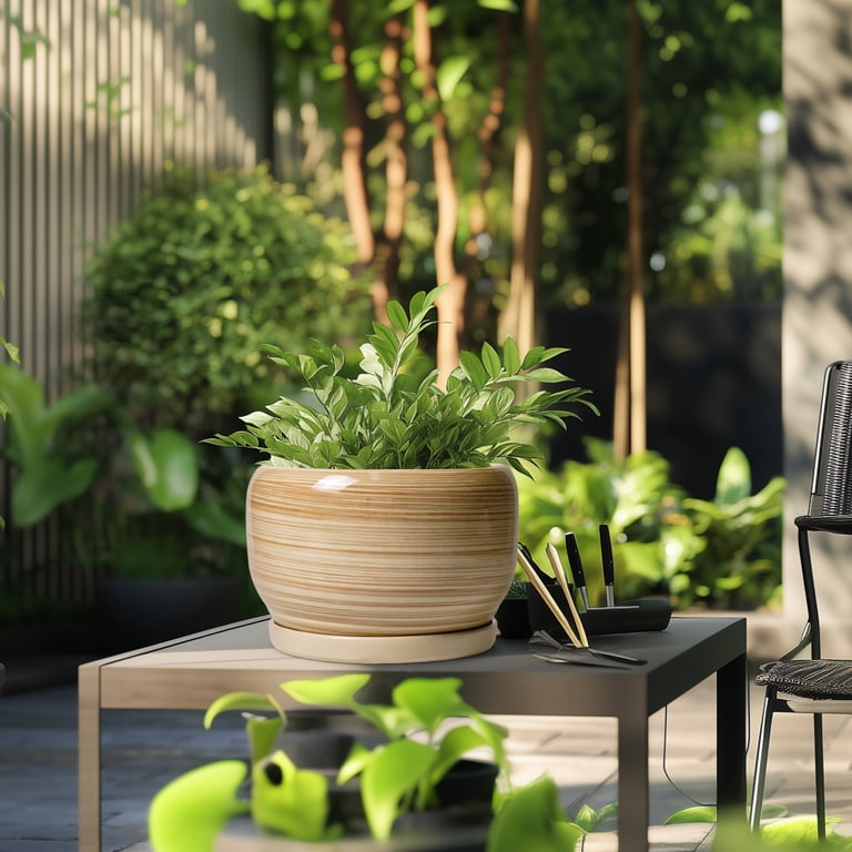 Ordivic Ceramic Plant Pot, 10-Inch Glossy Yellow with Saucer photo 4