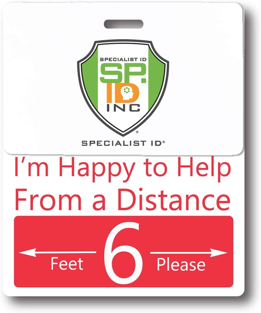 Bulk 25 Pack - Social Distancing Badge Buddies - Extra Large 6 Feet Distance Buddy Badges with I'd Clip - Individual Sign for Essential Employee or Health Care Worker by Specialist ID (Red/White)