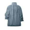 thumbnail image 7 of Otntypg Fuzzy Hoodie Tops for Women Winter Plush Thick Sherpa Warm Full Zip up Long Sleeve Stand Collar Hooded Pullover Sweatshirts Loose Comfy Loungewear Coat with Pockets Light Blue XL, 7 of 7