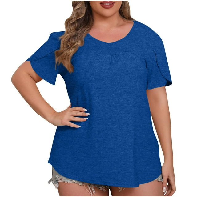 Mrzvby Chemises Grande Taille pour Femmes à Volants Manches Courtes Col Rond Blouse Douce Légère Hauts Décontractés Amples