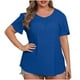 thumbnail image 3 of Tops para salir,Blusa de talla grande para mujer, manga corta, cuello redondo, tela de poliéster, ropa informal para el hogar, sopatenor, 3 of 8