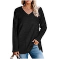 thumbnail image 2 of Yuyuzo Womens Sweatshirts Tops V Neck Long Sleeve Straight Line Pullover Fall Casual Sweatshirt Solid Color, 2 of 6