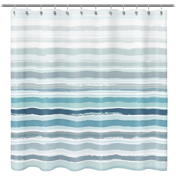 Blue Striped Shower Curtain Waterproof Fabric Bathroom Curtain with Hooks 71x71 inches