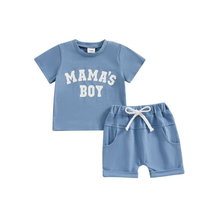 

Qtinghua Infant Toddler Baby Boys Summer Outfits Letter Print Short Sleeve T-Shirt and Elastic Shorts Clothes