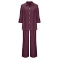 thumbnail image 5 of Horkkom Casual Outfits for Women 2 Piece Long Sleeve Button Down Shirts Elastic Waist Pants Linen Sets Loose Solid Color Lounge Sets, Gifts for Women, 5 of 6