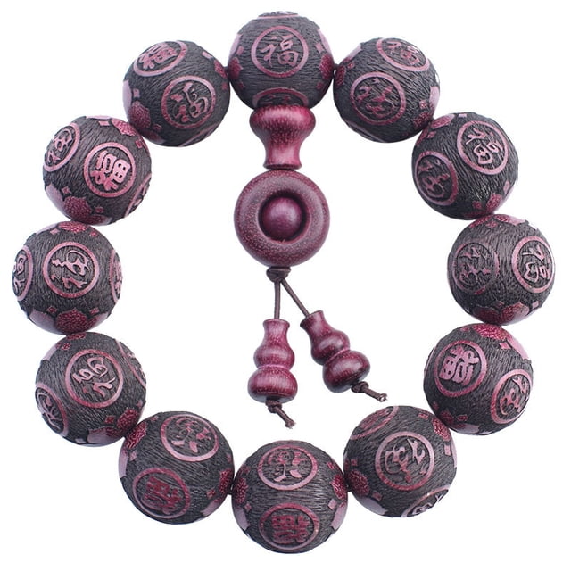 Pulsera de abalorios de madera de violeta de 20 mm de piel tallada para hombre y mujer