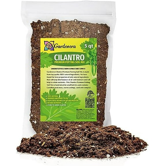 Premium Cilantro Plant Soil Mix by Gardenera - Stimulate Growth and Intensify Flavor with Nourishing Formula - 5 Quart
