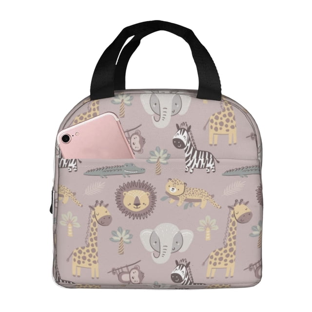 Easygdp Safari Animals Bolsa Térmica Premium - Tela Oxford Impermeable, Gran Capacidad, Bolsillo Frontal, Unisex para Trabajo, Escuela, Actividades al Aire Libre y Picnics