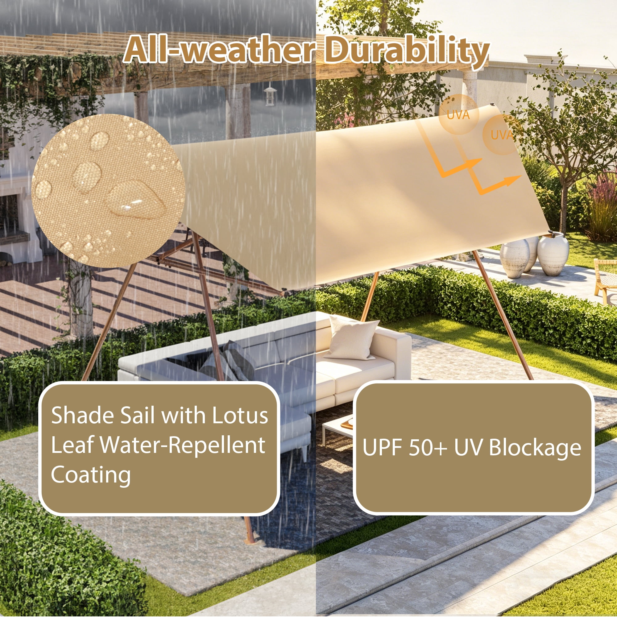 Hexagon Shade Sail, 206x118 Inch UPF50+ UV Block Sun Shade Canopy for Patio Backyard Garden Lawn Outdoor, Brown