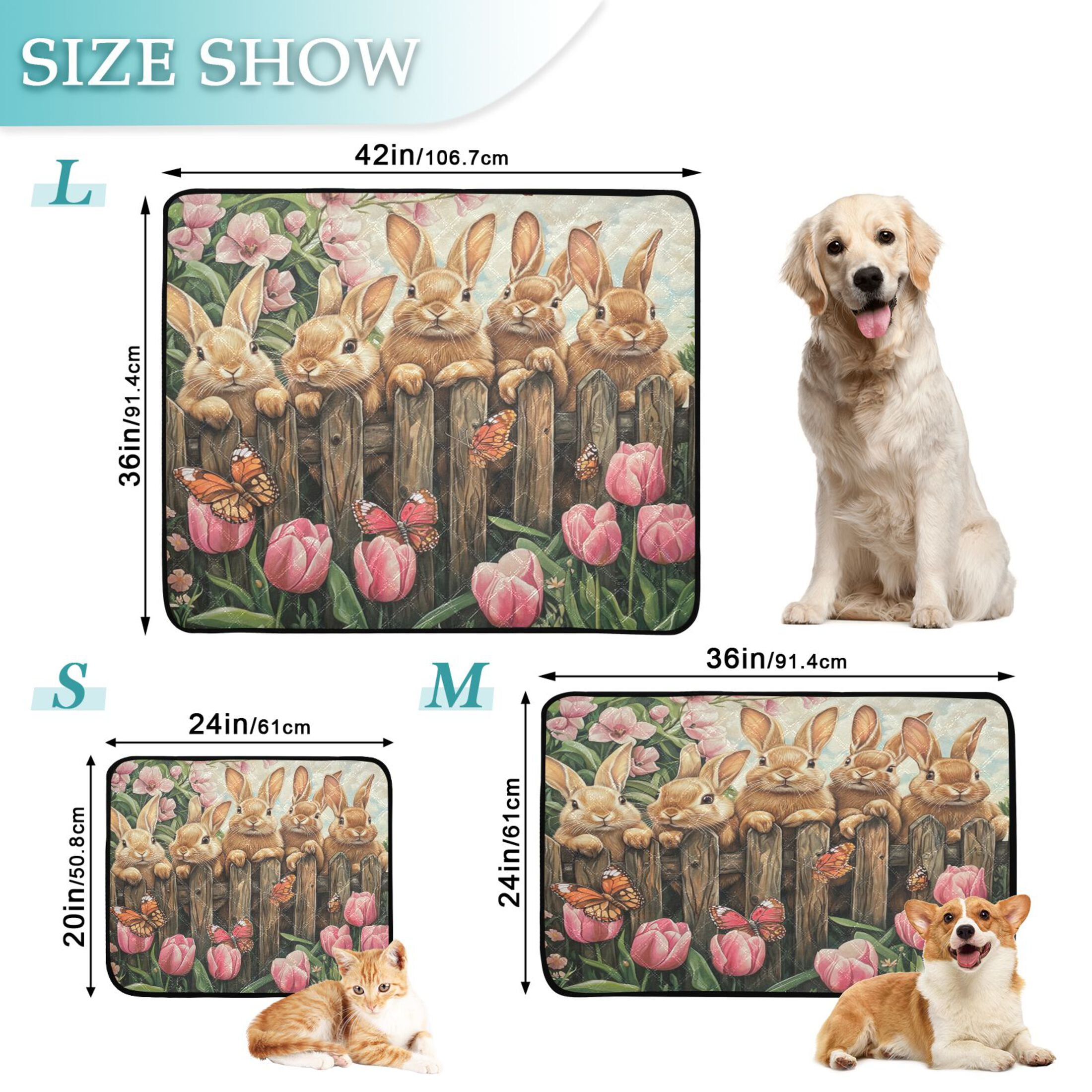 Qxltty Cute Brown Bunny Cat litter Pads Pet Set of 3 Diaper Mats Center Anti-leakage Layer Absorbent Soft and Comfortable