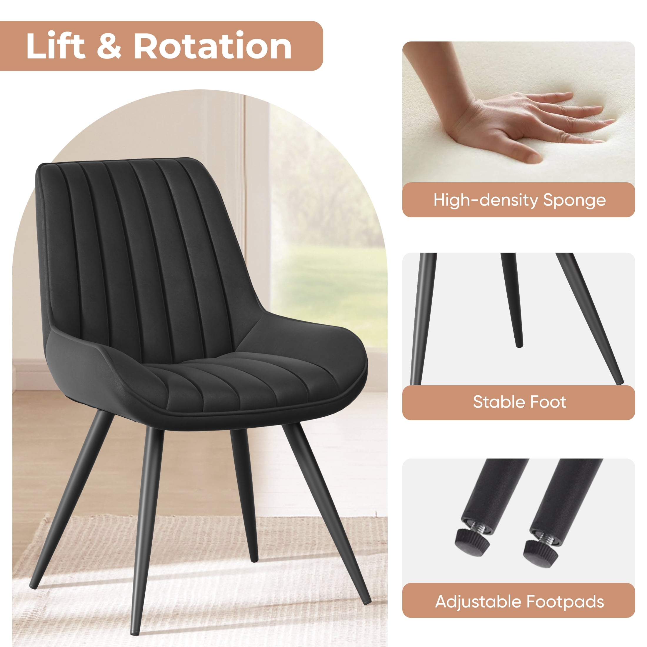 Daluvenix Modern Dining Chairs Set of 6, Upholstered Fabric Comfy Kitchen Dining Chairs with Metal Legs & Thick Cushions for Dining Living Room, Black