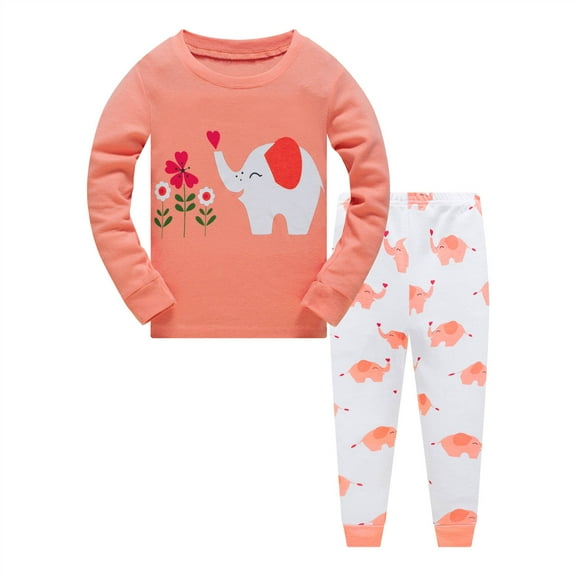 Popshion Toddler Baby Girls Elephant Cotton Sleepwear Long Sleeve 2-Piece Pajamas Set, Size 3T