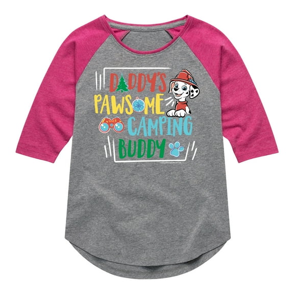 Paw Patrol - Daddy's Pawsome Camping Buddy - Toddler And Youth Girls Raglan Graphic T-Shirt