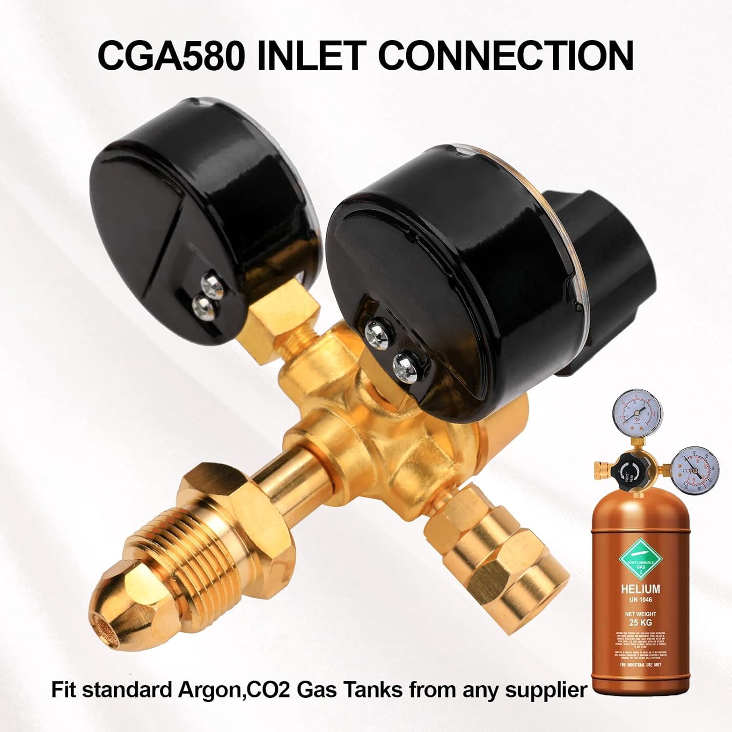 Tutor Auto Argon CO2 Regulator Gauge Welding Gas Regulator, CGA580 Inlet Connection, 0-4500PSI/0-10BAR Input Pressure, Brass, 6.6Ft Gas Hose, MIG TIG Welding