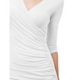 thumbnail image 3 of J. METHOD Women's 3/4 Sleeve Deep V-Neck Wrap Sexy Bodycon Stretch Mini Dress NEWDR27 White M, 3 of 5