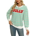 thumbnail image 3 of Sweatshirts for Women Glitter Patch Merry Christmas Letter Print Sweater Embroidered Pullover Tops Green M, 3 of 10