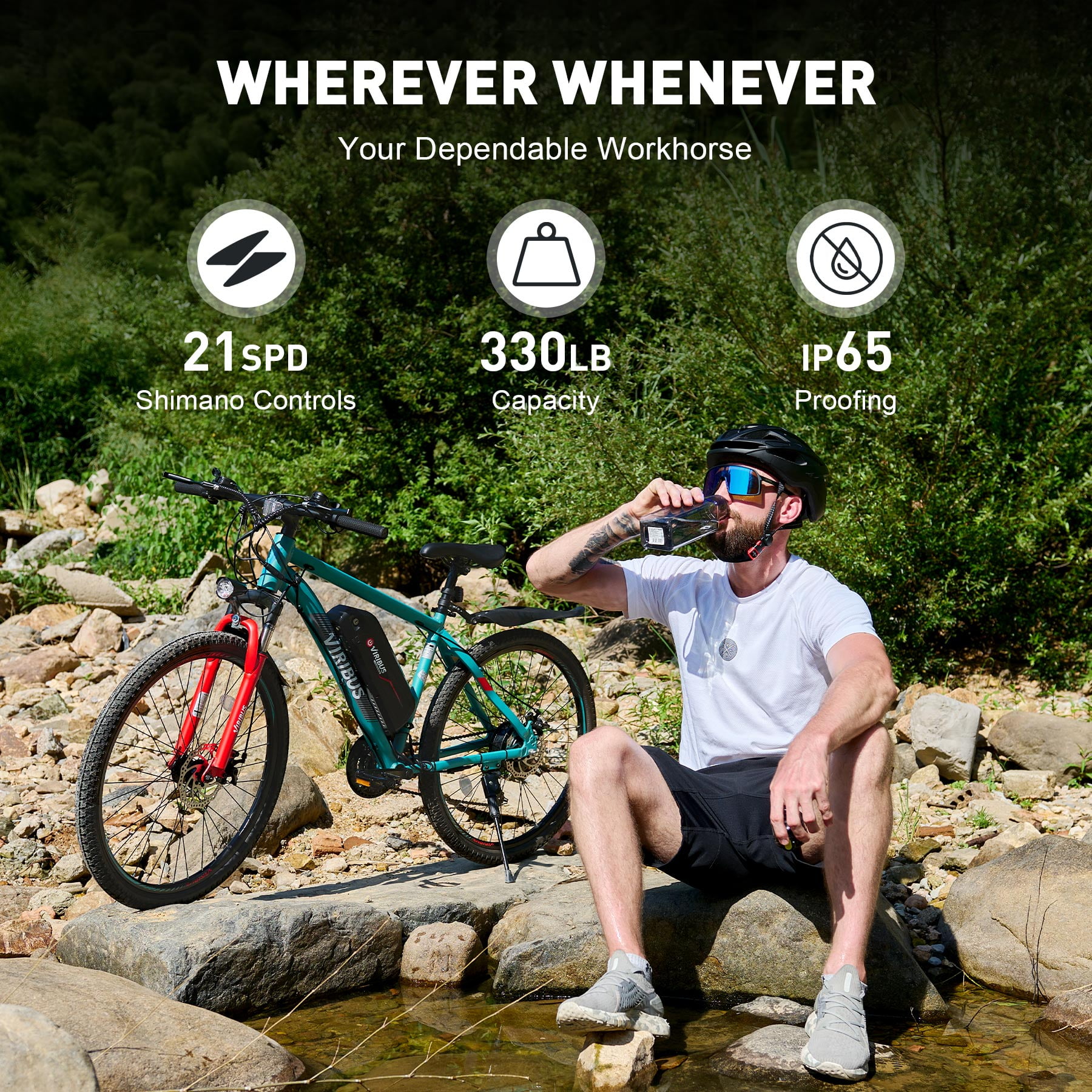 Viribus Electric Bike for Adults 26" Commuter Mountain Bike Disc Brakes 350W Motor 48V 10.4Ah Lithium, Mint