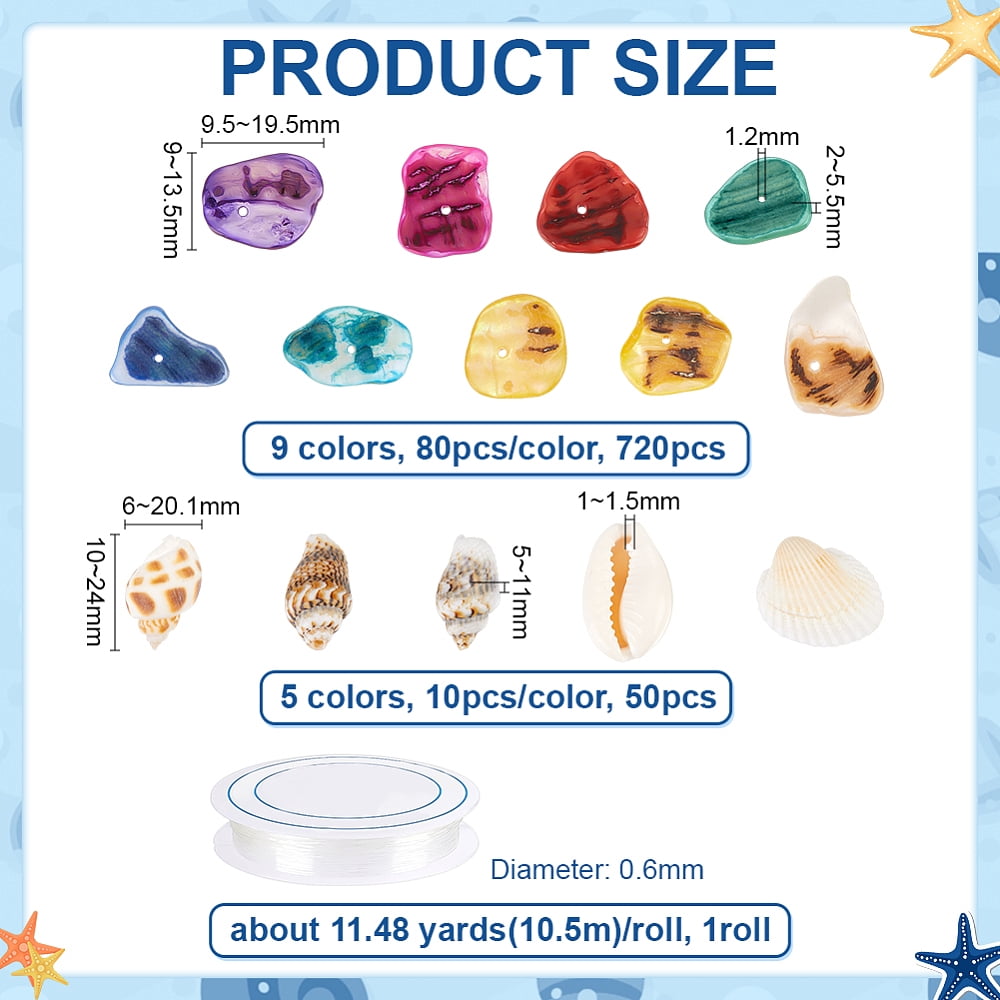 DIY Dyed Natural Shell Beads Bracelets Kits Mixed Color 9.5~19.5x9~13.5x2~5.5mm Hole: 1.2mm