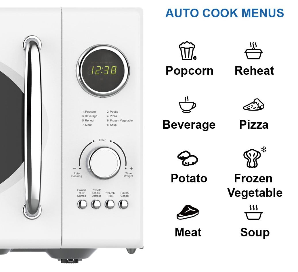 Emerson 0.9 Cu. Ft., 800W Retro White Microwave Oven with Grill, MWRG0901W
