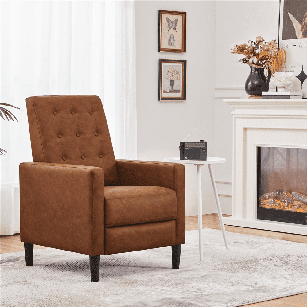 Yaheetech Mid-Century Upholstered Faux Leather Recliner, Brown