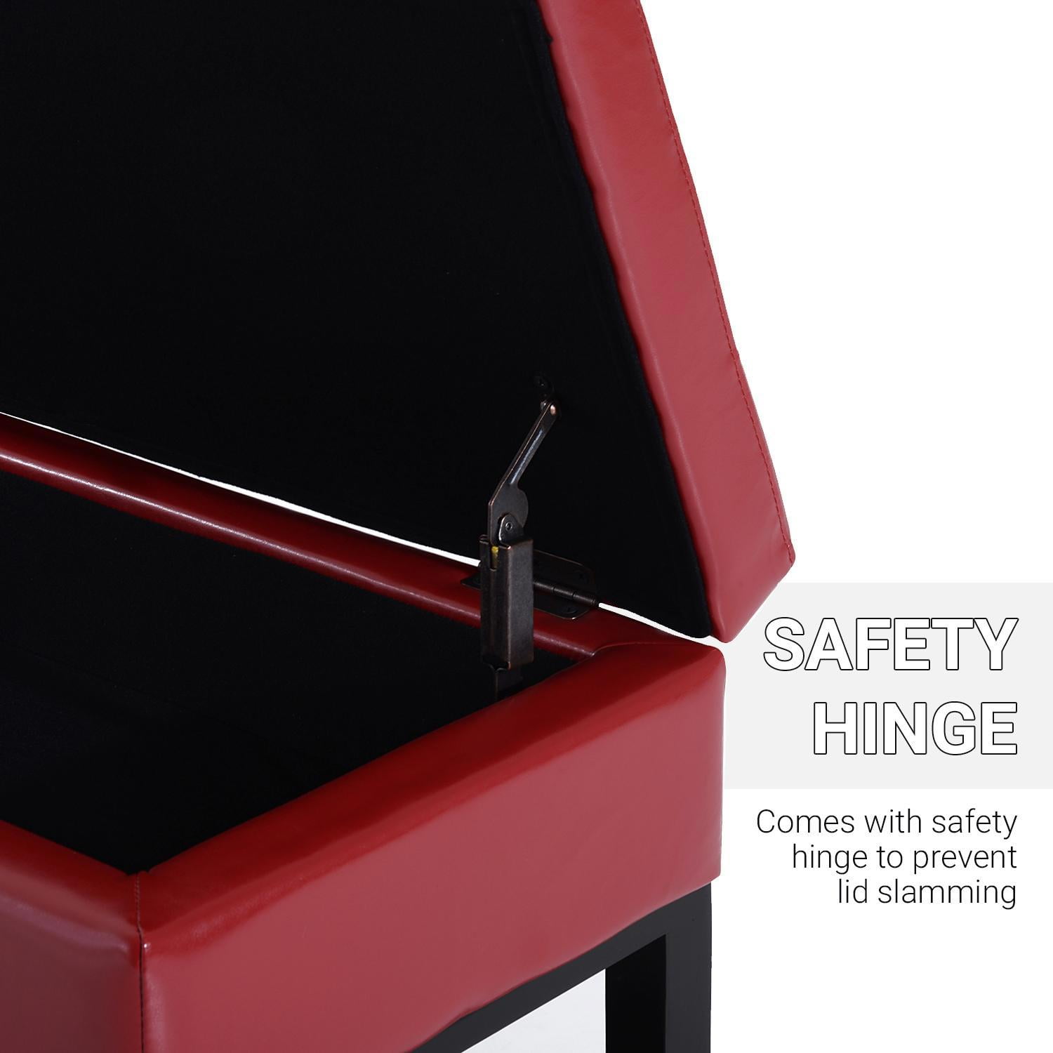 Demi Bonn 44" Faux Leather Ottoman Storage Bench with Shoe Rack, Comfortable Seating & Storage for Home & Office, Spacious Storage, Red