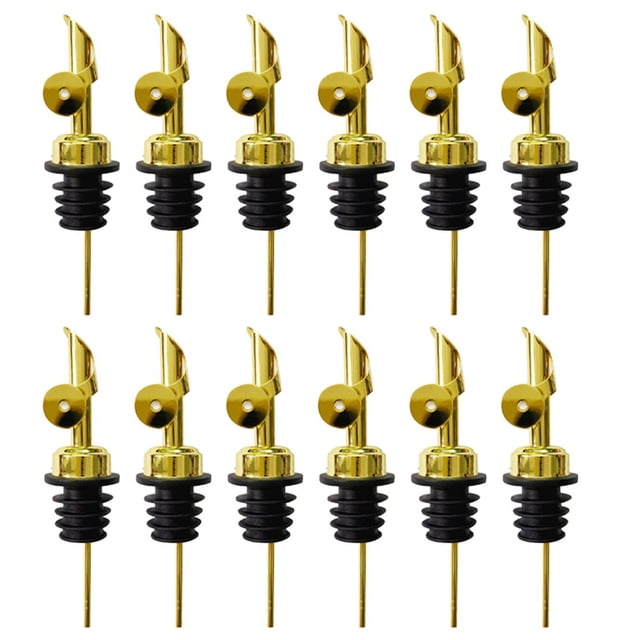 12 Vertedores de de Licor de Acero Inoxidable, Boquilla de con Tapa AutomáTica para Alcohol para Aproximadamente 3/4 Pulgadas de Boca de Botella Dorada