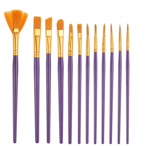 Paint Brushes Set, 12Pcs Acrylic Paint Brush Nylon Hair for Watercolor Oil Painting Miniature Detailing Rock Painting, Purple