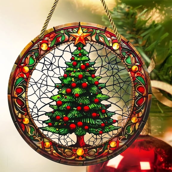 Sinkoo 2pcs Christmas Tree Sun Catcher for Window Hanging, 8" Christmas Decor, Unique Suncatcher Gifts for FamilyFriend Neighbor, Indoor/Outdoor Window Art Decor