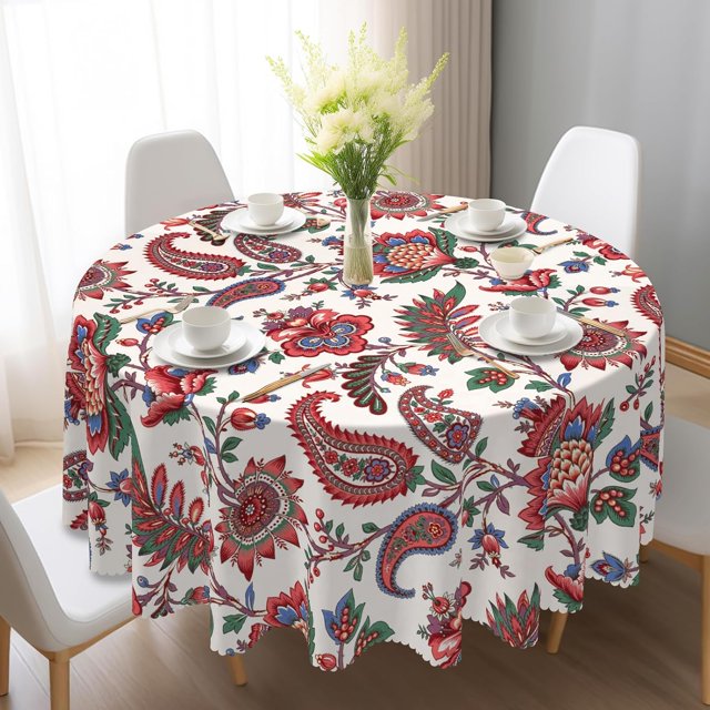 Round Tablecloth Bohemian Table Cloths 60 Inch Table Cover Wrinkle-Free Table Cloths for Home Kitchen Decor