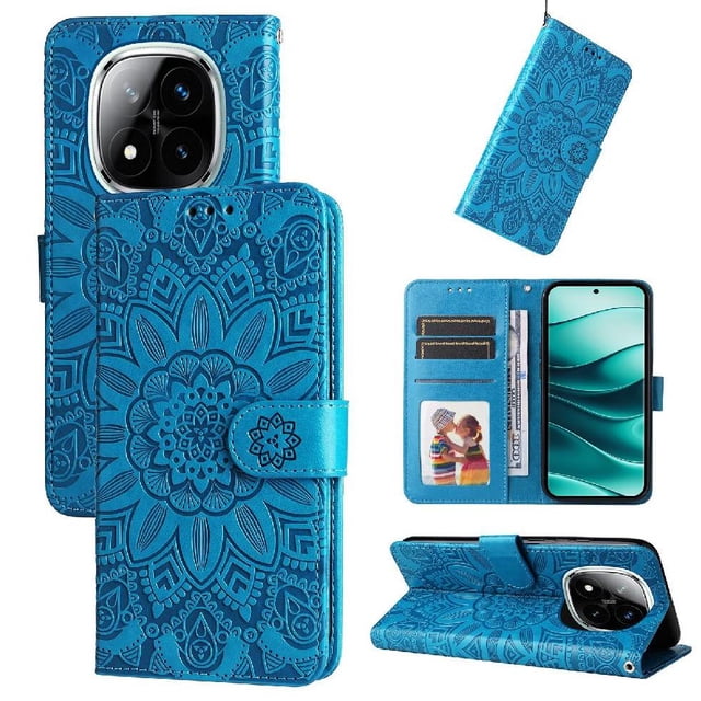 Funda tipo cartera GANGXUN para Xiaomi Redmi Note 14 Pro 5G , diseño girasol, cuero PU, soporte, cierre magnético, tarjetero