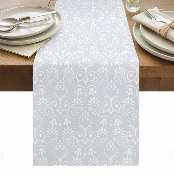Grey Spring Floral Table Runner - 108 Inch Long, Kitchen Dining Table Runner Dresser Scarves, Modern Abstract Art Farmhouse Farmhouse Decor for Coffee Tables Wedding Party Banquet