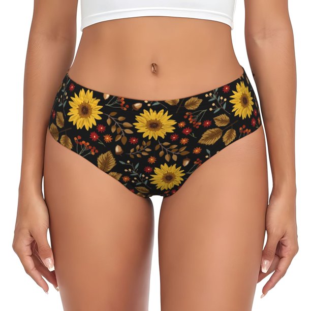 Fotbe Sunflowers Leaves Calzones Estampados para Mujer – Ropa Interior de Algodón, Cómoda, Suave y Elástica-Small