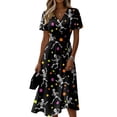 thumbnail image 2 of Womens Halloween Dress Pumpkin Short Sleeve Spider Casual Wedding Guest Dress Bat V Neck Fall Wrap Dresses XL, 2 of 5
