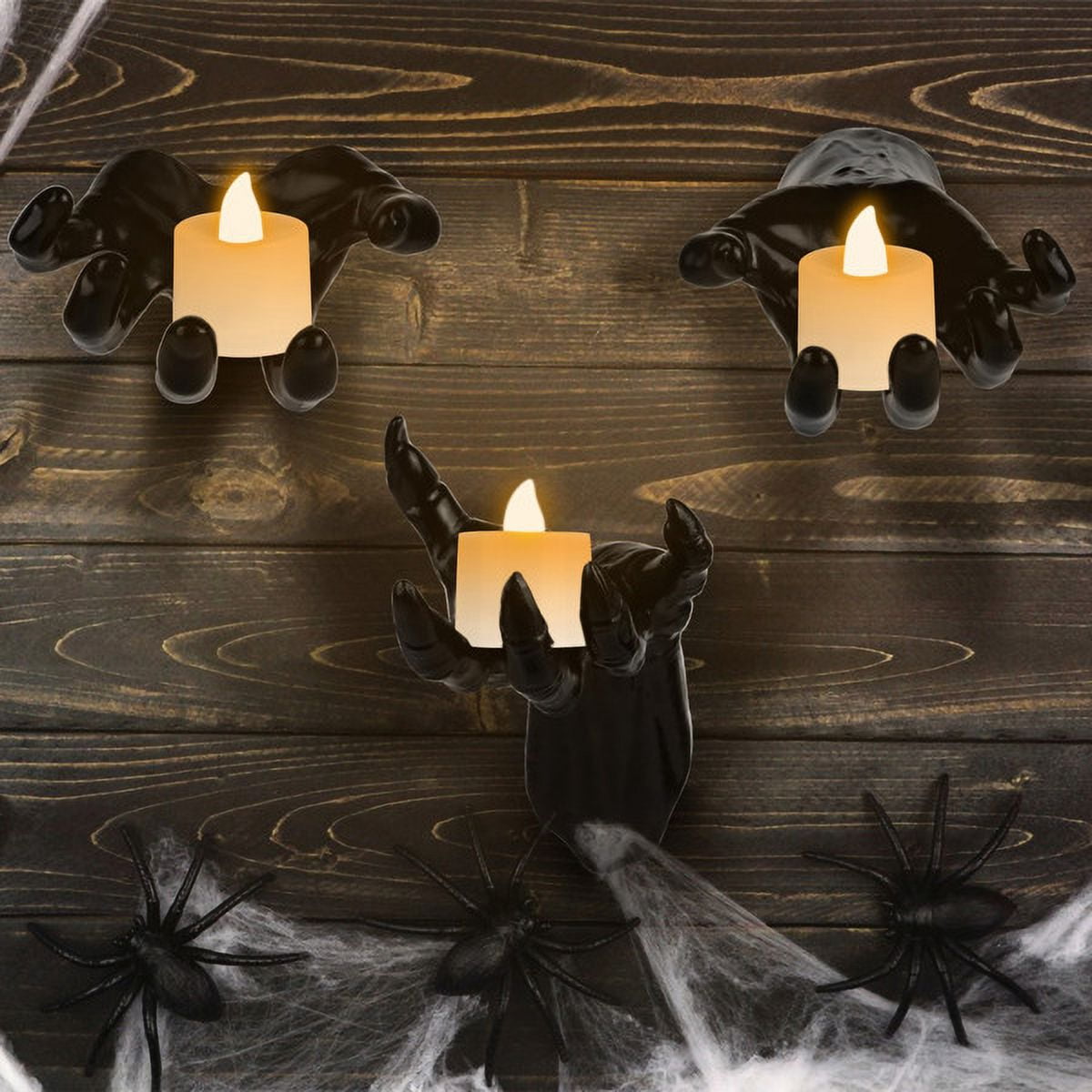 3-Pack Halloween Creepy Reaching Hands Decor, Devil/Normal/Half Hand with Lighted Candles, PVC Material, Wall Hanger Function for Party/Home