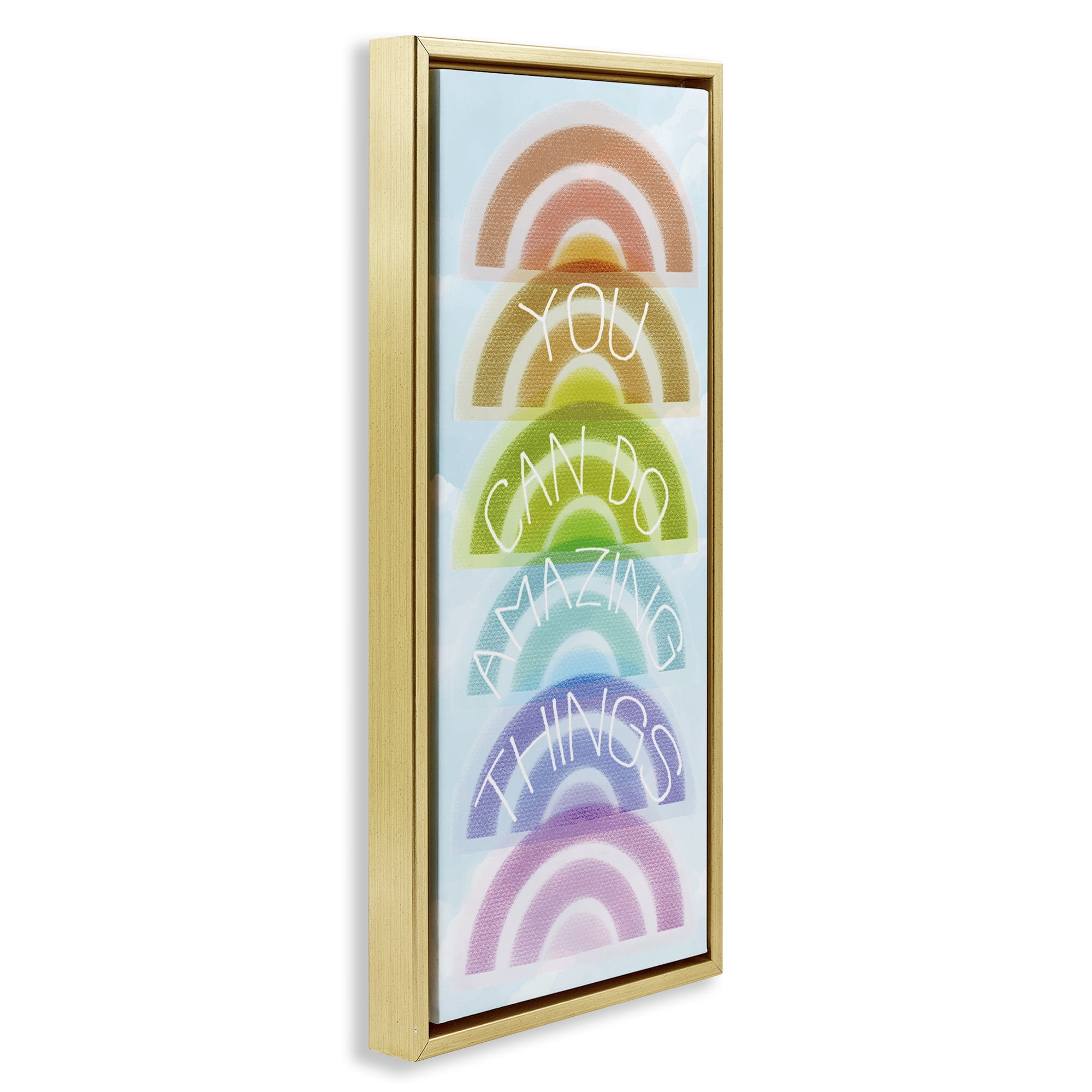 Stupell Industries Amazing Things Rainbow Encouragement Gold Framed Floater Canvas Wall Art, design by Lil' Rue