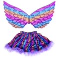 thumbnail image 3 of Conjunto de falda arcoíris con alas de unicornio para fiesta infantil, accesorios para vestido de fiesta de cumpleaños de princesa, 3 of 5