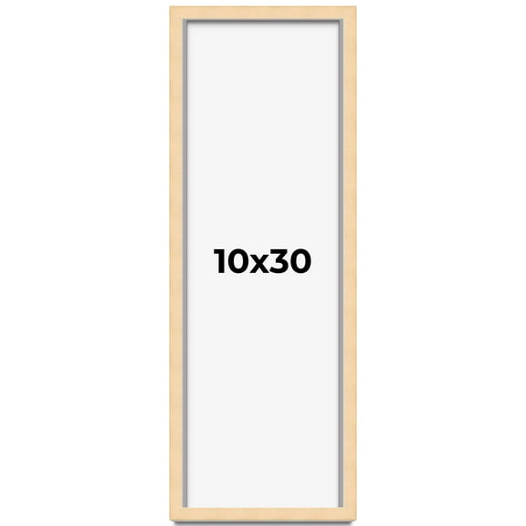 10x30 Frame Natural Wood Picture Frame | 0.75 Inch Moulding Width | with UV Acrylic Plexiglass,