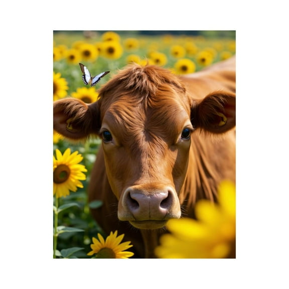 Paint by Numbers Kit for Adults, Cow In Sunflower Field With Butterfly Paint by Numbers, Easy Paint by Numbers Kit for Adults Beginner, DIY Adult Paint by Number Kits on Canvas, Home Decor