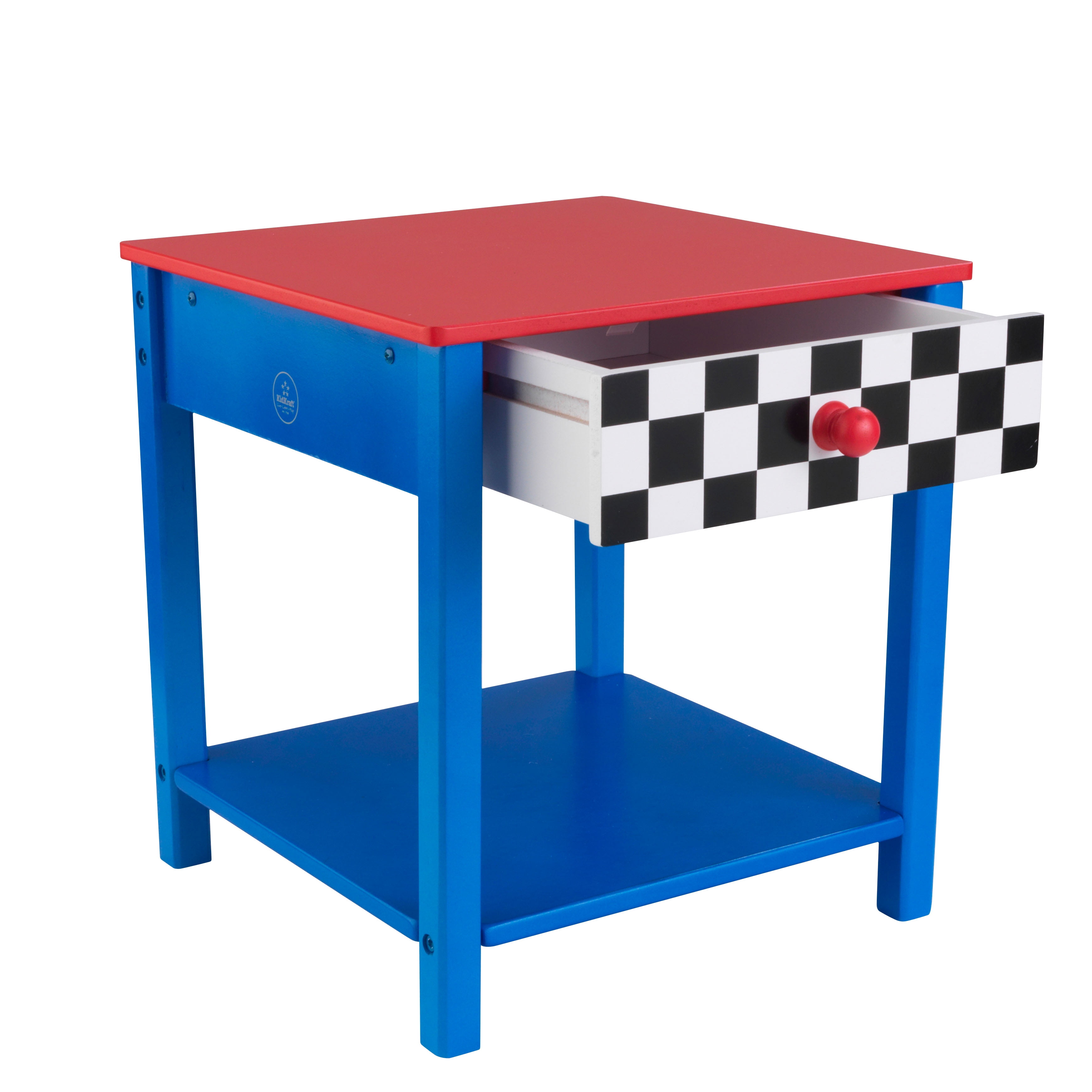 Kidkraft Wooden Racecar Toddler Bedside Table With One Drawer And Shelf Red Blue