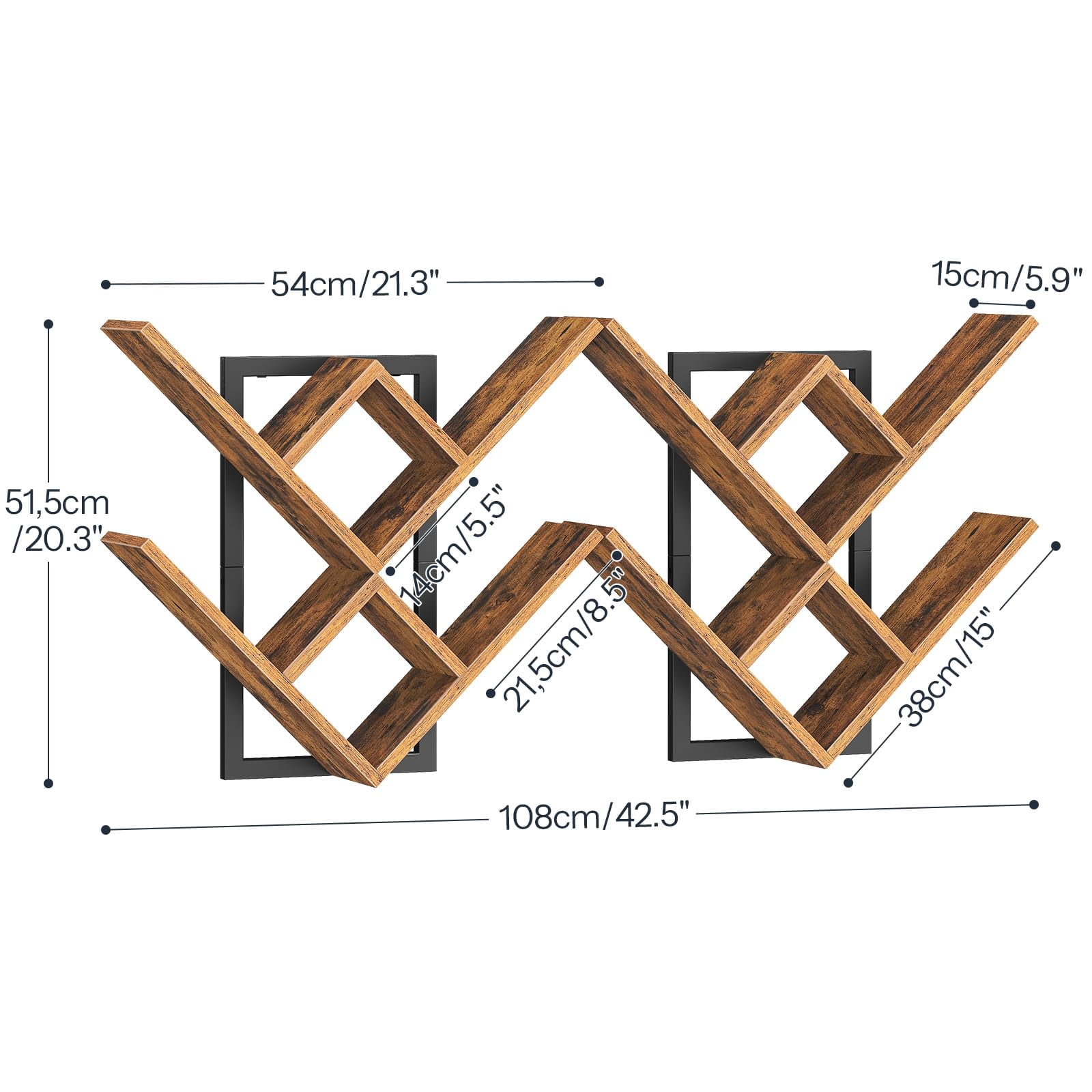 Floating Shelves For Wall  Set Of 2 Mounted 2-tier Wooden Tree Bookshelf Hanging Storage Rack Living Room Kitchen Office Rustic Brown And Black Bf54bjp201