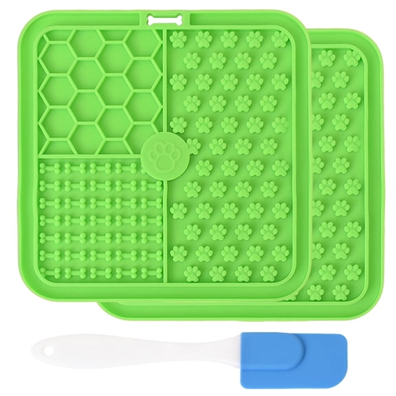 2-Pack Green Silicone Pet Lick Mat 5.9" x 5.9" Slow Feeder for Dogs Cats, Food Puzzle Mat, Non-Toxic, Easy Clean