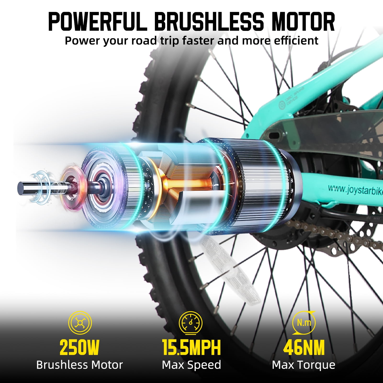 JOYSTAR Electric Bike for Teenagers, Ages 7+ with 250W Brushless Motor, 15 Miles 15MPH Electric Mountain Bicycle with Removable Battery, Multiple Colors