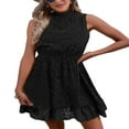 thumbnail image 2 of Femmes Robe Élégante Sans Manches Cou Haut Été Décontracté A-Ligne Mini-Robes de Cocktail à Volants, 2 of 7